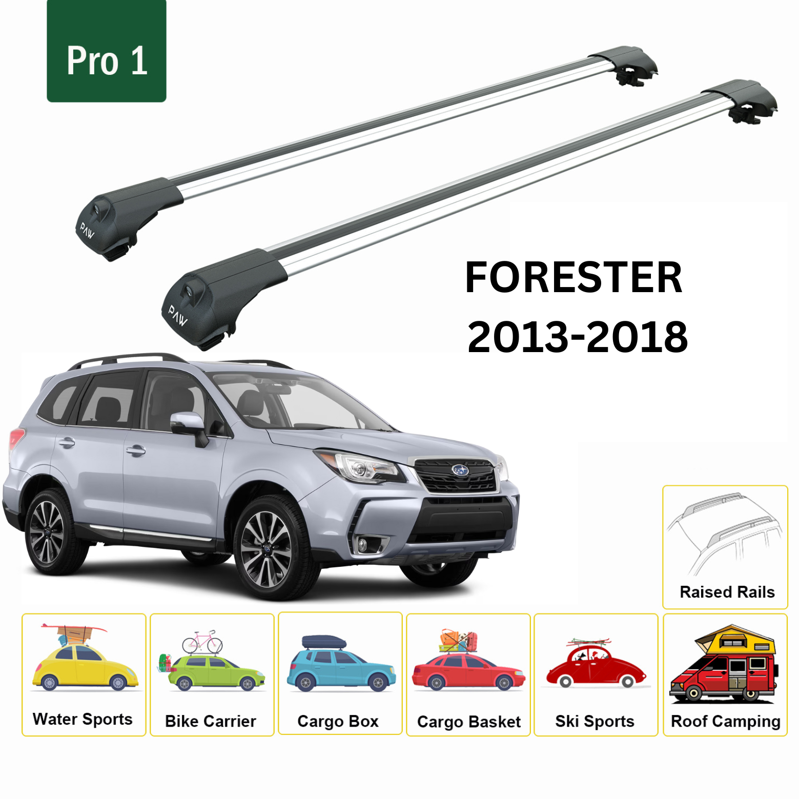 For Subaru Forester 2013-18 Roof Rack Cross Bars Metal Bracket Raised Rail Alu Silver For Subaru Forester 2013-18 Roof Rack Cross Bars Metal Bracket Raised Rail Alu Silver